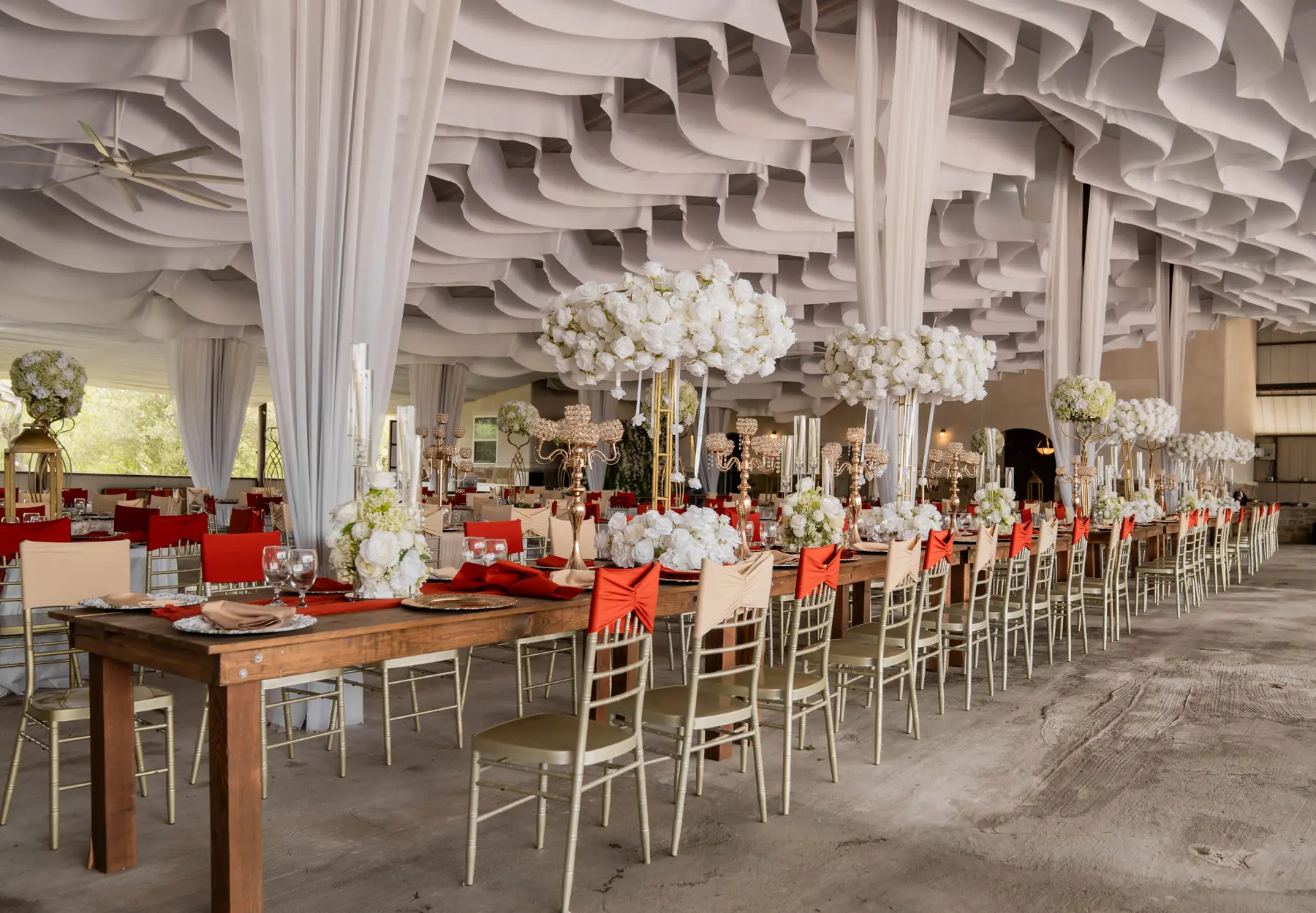 Wedding long tables red at Imperial Event Center 2